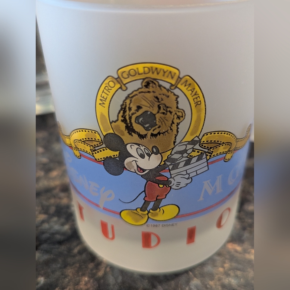Disney MGM Studios Frosted Glass with Mickey Mouse and MGM Logo